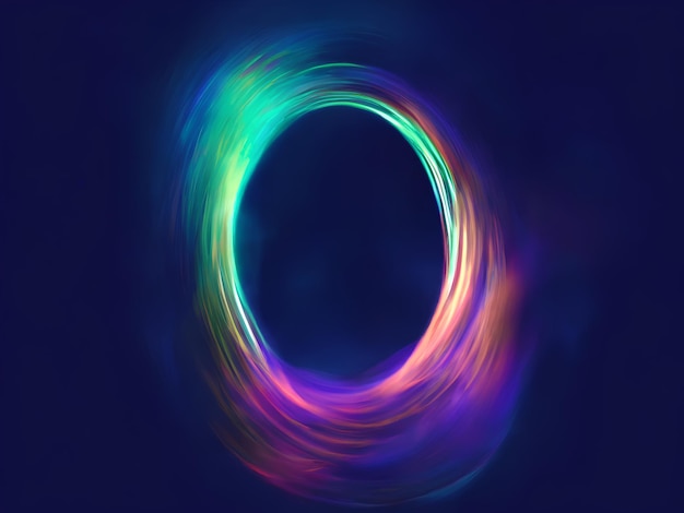 Illustration IA générative d'un cercle de lignes de néon colorées sur un trou de fond bleu
