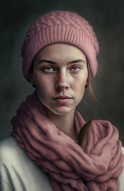 Illustration d'IA générative du Portrait d'une très jolie jeune fille avec un chapeau rose