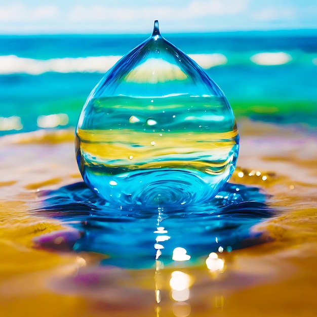 Photo illustration de l'ia générative de l'effet de goutte d'eau bleue