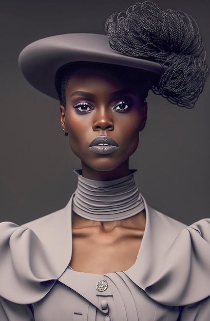 Illustration IA générative d'une femme afro-américaine habillée à la mode couture