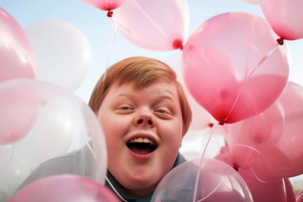 Illustration IA générative d'un garçon atteint du syndrome de Down lors d'une fête