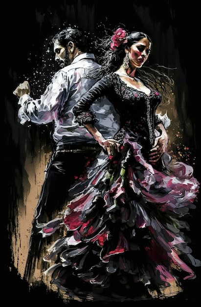 Illustration d'IA générative d'un jeune couple dansant le flamenco