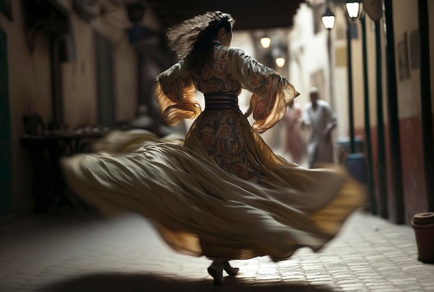Illustration d'IA générative d'une jeune femme dansant le flamenco