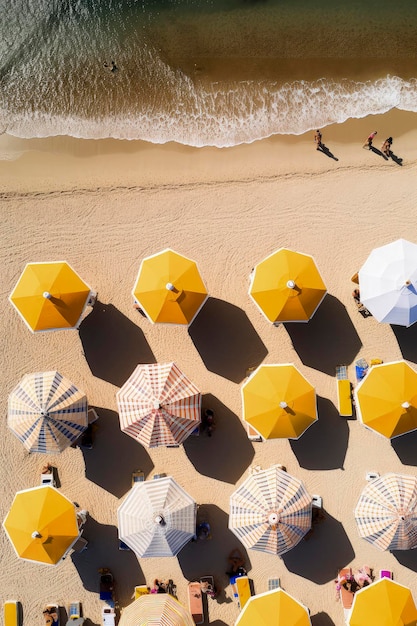 Illustration IA générative de parasols colorés par une journée ensoleillée