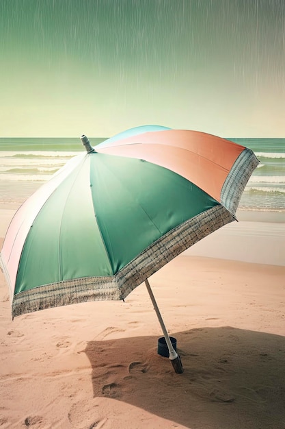 Illustration de l'IA générative Plage vide avec parasols dans des tons fantastiques