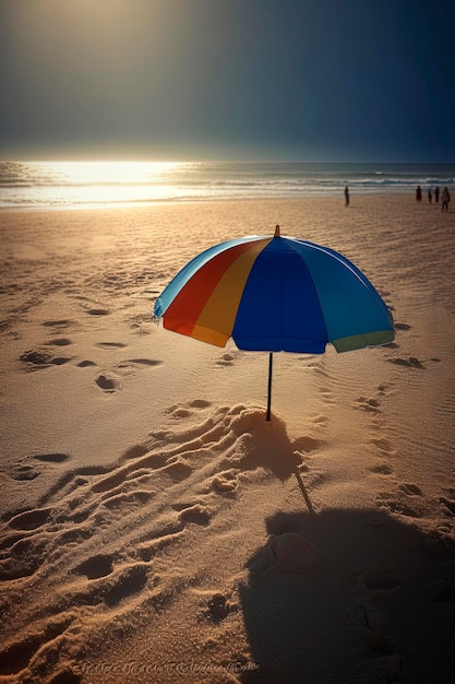 Illustration de l'IA générative Plage vide avec parasols dans des tons fantastiques