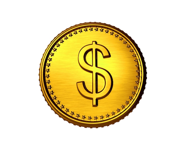 Photo illustration d'icône d'argent de pièce de monnaie d'or dollar