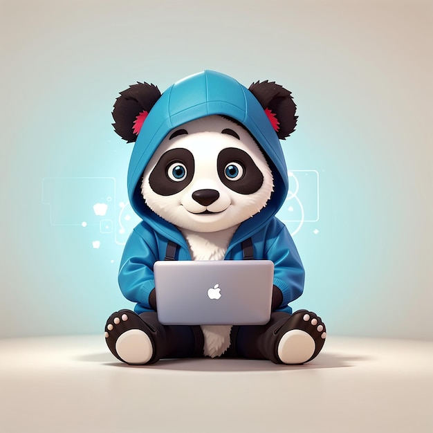 illustration de l'icône vectorielle du dessin animé de l'ordinateur portable du pirate panda