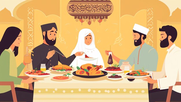 Illustration de l'iftar à plat