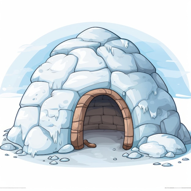 Illustration d'un igloo dans la neige sur un fond blanc