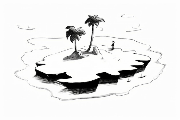 Illustration d'une île tropicale avec des palmiers sur un fond blanc