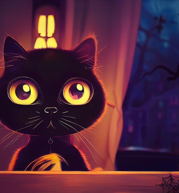 Illustration d'une illustration animée de chat noir de chat noir d'halloween mignon