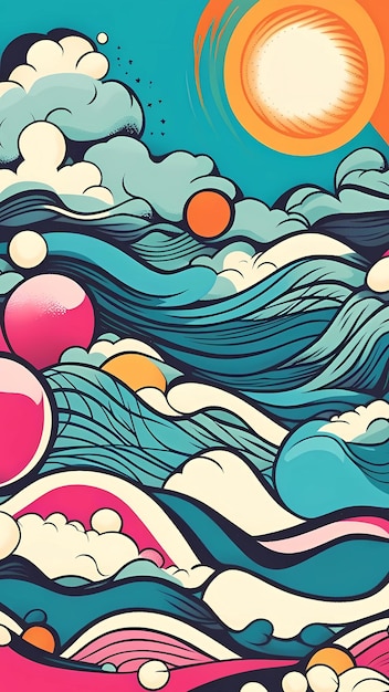 Illustration d'illustration de plage de surf de vagues