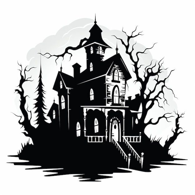 Photo illustration de l'illustration vectorielle d'une ancienne maison hantée