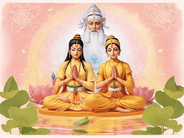 L'illustration de l'image du sage saint Rishi dans la pose de lotus du saint Rishi en hindou