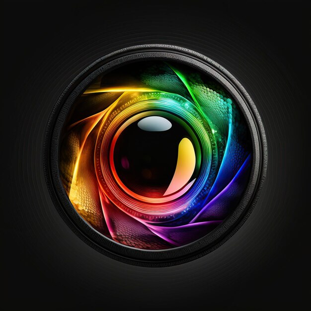 Photo illustration de l'image de l'objectif d'une caméra multicolore par ia