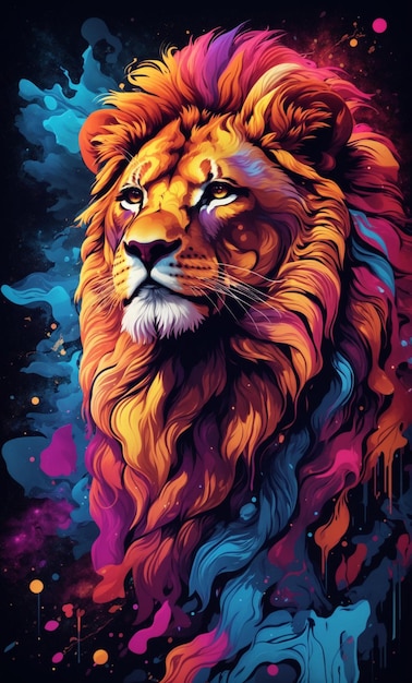 Une illustration impressionnante de peinture de visage de lion avec un thème de couleur fantastique 1