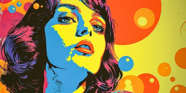 Illustration d'inspiration rétro d'une femme des années 60 aux couleurs vives