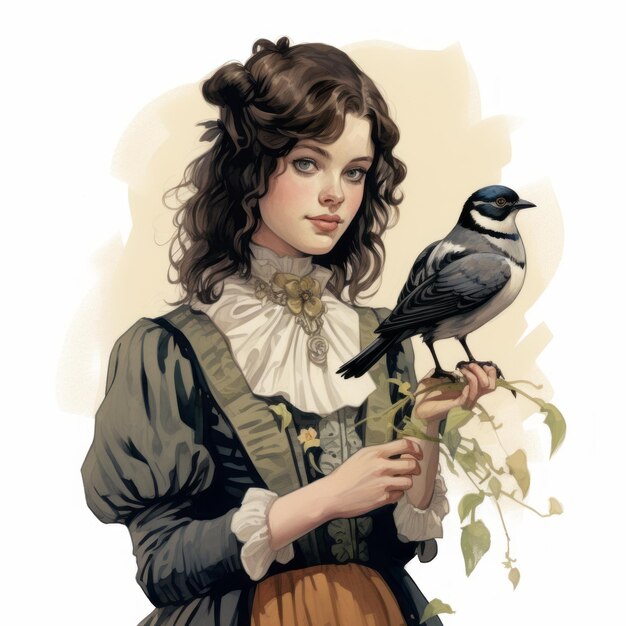 Illustration d'inspiration victorienne d'une jeune femelle de chauve-souris dans le style de Beatrix Potter