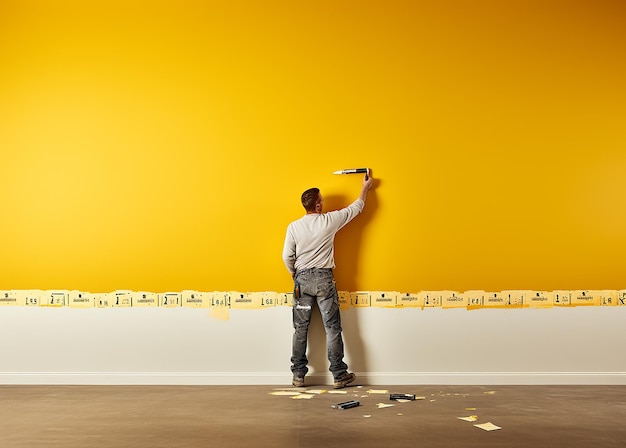 Illustration d'installation de murs de plâtre isolés jaunes