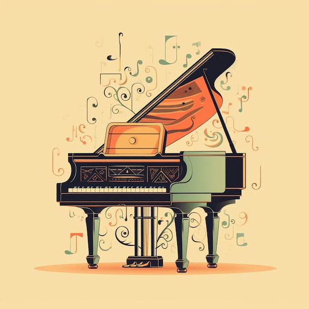 illustration d'un instrument de piano dans un style rétro