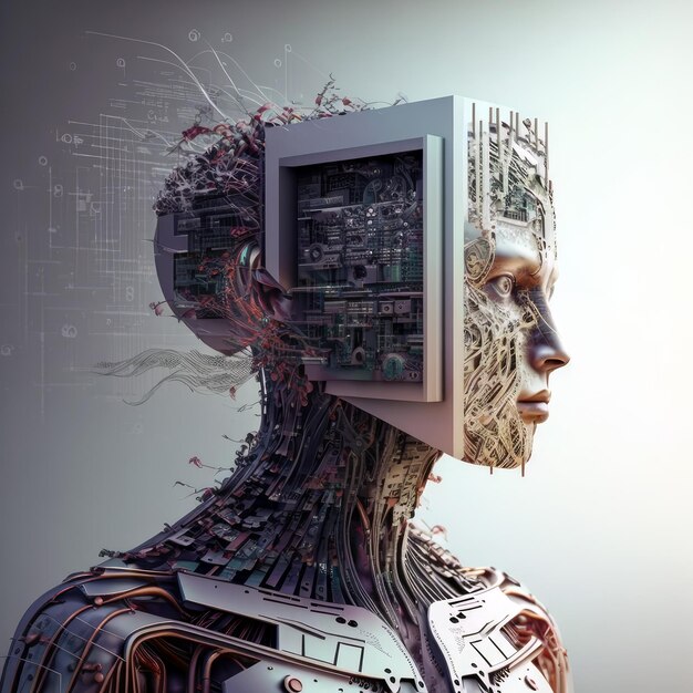 Photo illustration de l'intelligence artificielle d'un cyborg futuriste