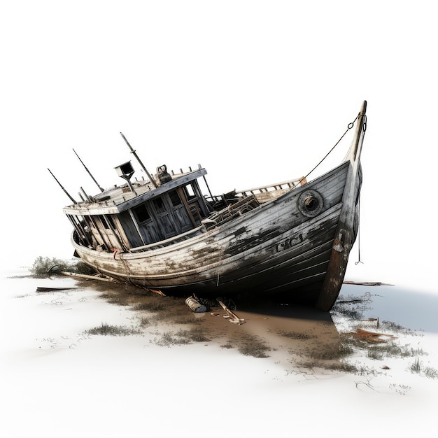 Photo illustration intéressante d'un bateau abandonné avec un scénario détruit