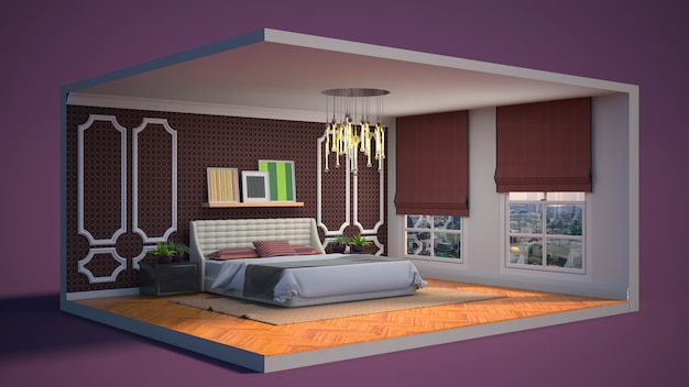 Photo illustration intérieur de la chambre dans une boîte