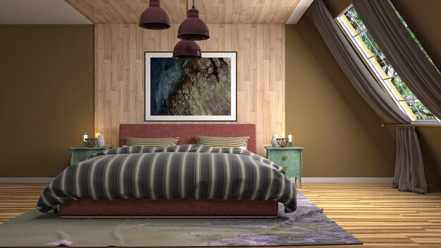 Illustration de l'intérieur de la chambre. Rendu 3D