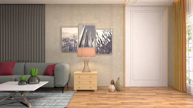 Illustration de l'intérieur du salon. Rendu 3D