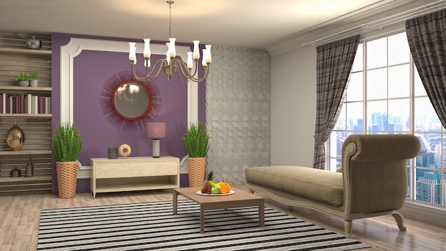 Illustration de l'intérieur du salon. Rendu 3D