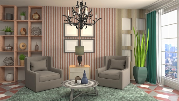 Illustration de l'intérieur du salon