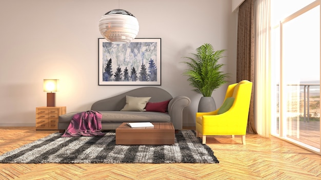 Illustration de l'intérieur du salon