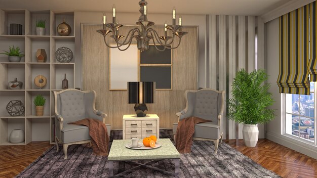 Illustration de l'intérieur du salon