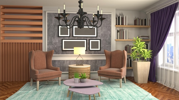 Illustration de l'intérieur du salon