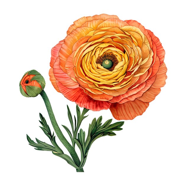 Photo illustration isolée d'une fleur de ranunculus colorée