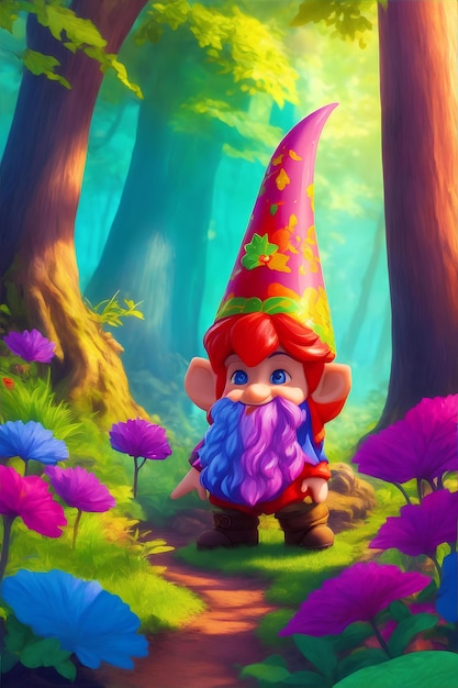 Illustration isométrique 3D gnome mignon dans des royaumes colorés de conte de fées de forêt magique pour bande dessinée