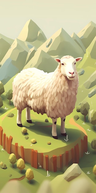 Illustration isométrique rendu sur le thème des moutons