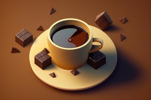 Illustration isométrique d'une tasse de café fumante et de chocolat chaud design moderne isolé Ai généré