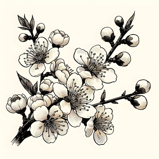 Illustration japonaise dessinée à la main de la fleur de cerisier