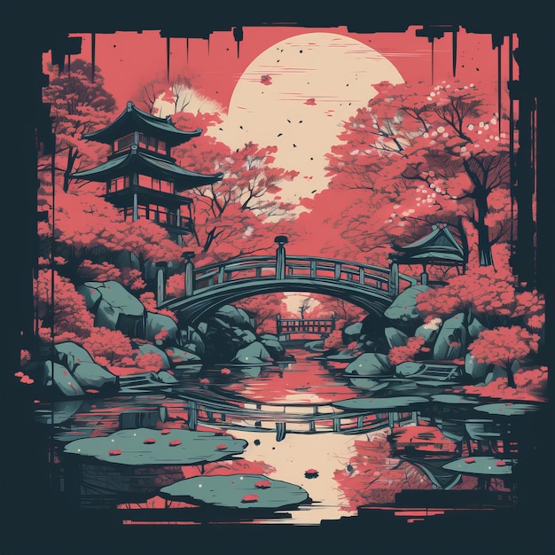 illustration japonaise du parc Sakura dessinée dans Adobe Illustrator