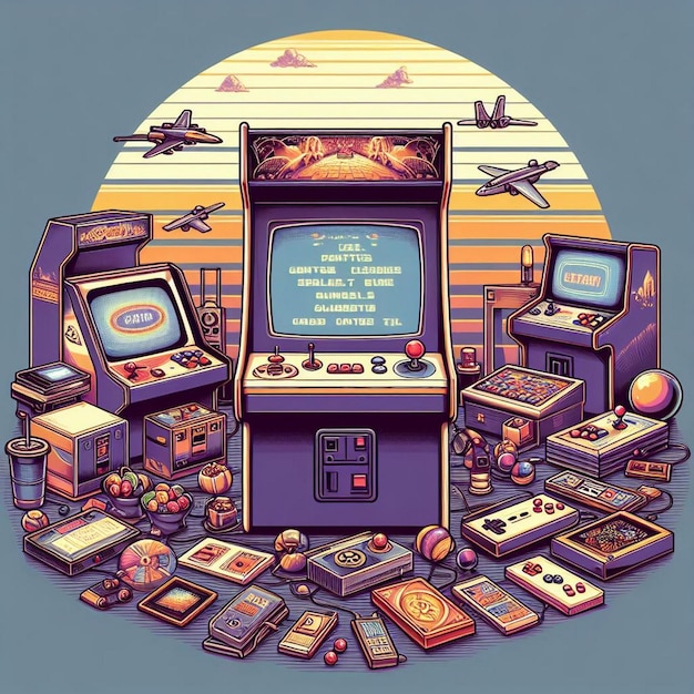 Illustration de jeu d'arcade rétro