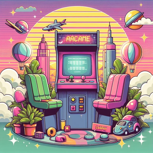 Illustration de jeu d'arcade rétro