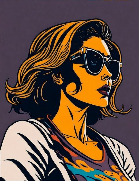 L'illustration d'une jeune femme avec des lunettes de soleil