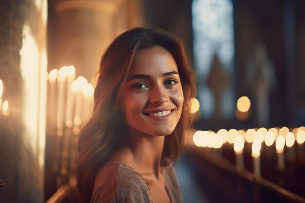 Illustration d'une jeune femme priant à l'église