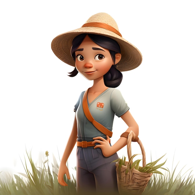Illustration d'un jeune fermier avec un chapeau de paille et un panier