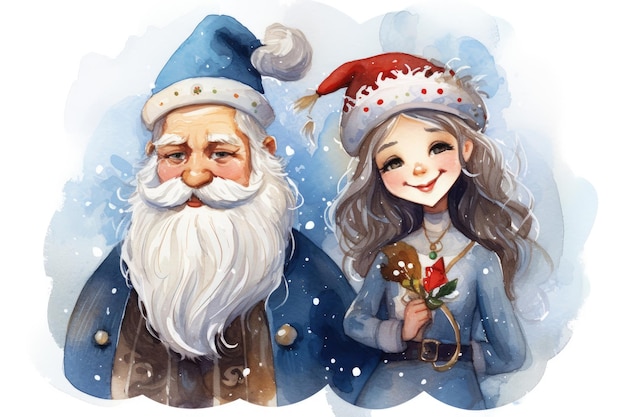 Illustration de la jeune fille de neige souriante et du drôle de Père Noël