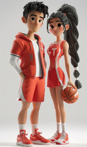 Illustration d'un jeune homme et d'une jeune femme en uniforme de basket