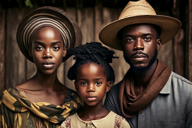 Illustration d'un jeune portrait de famille afro-américain heureux Generative AI