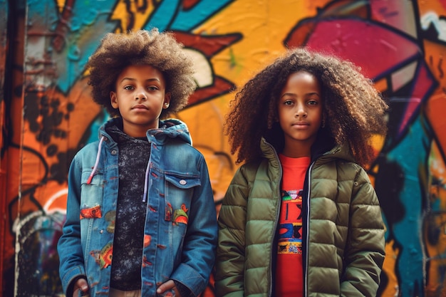 illustration de jeunes enfants afro-américains devant des ai génératifs colorés
